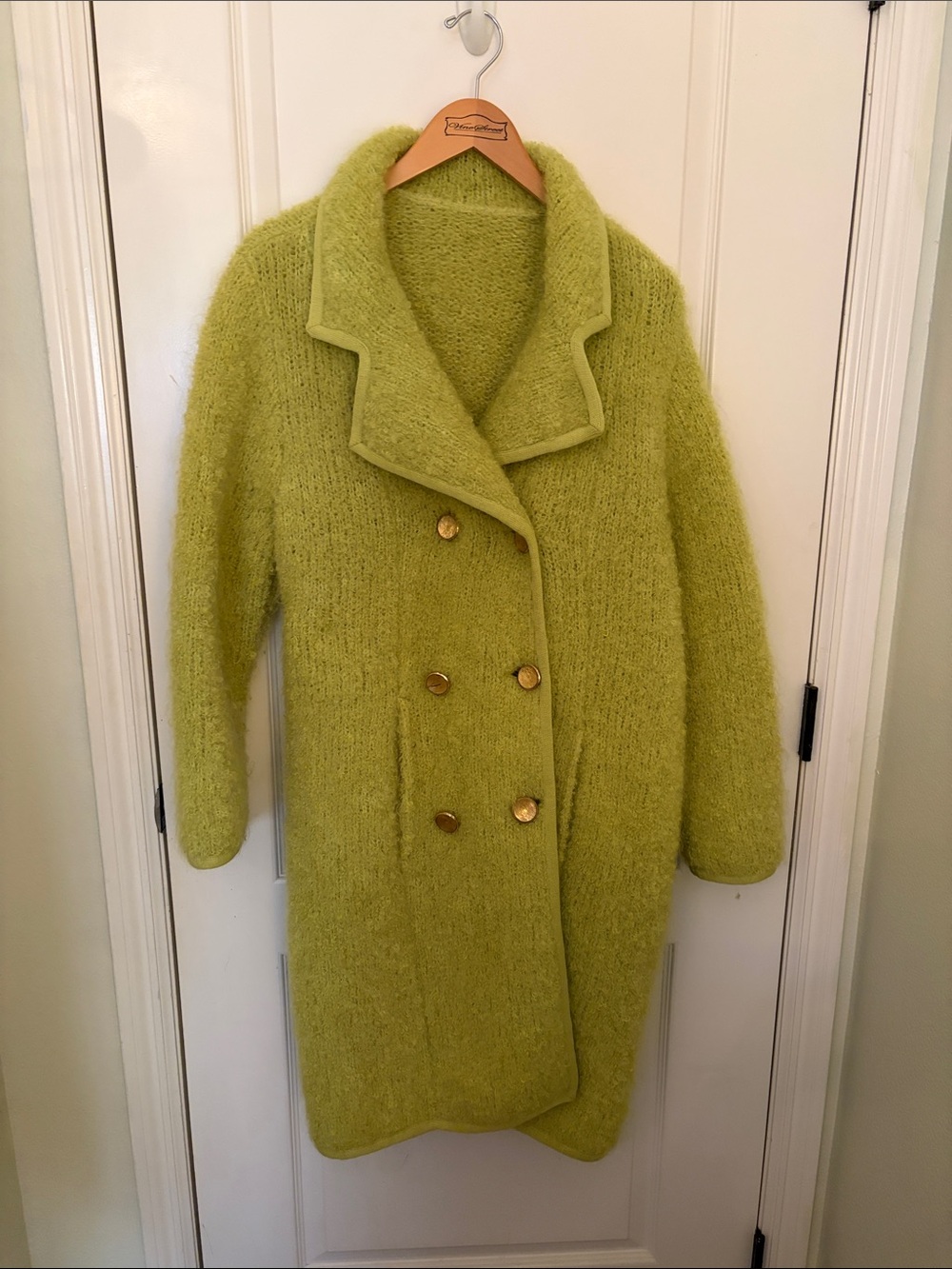 Vintage 1950’s-60s Sakri Handmade fashion-Chartreuse fuzzy mohair coat